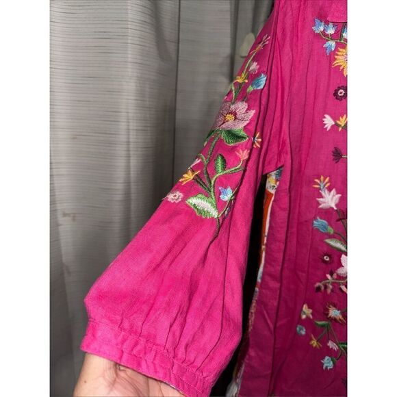 John Mark Nwt Embroidered Floral Point Collar 3/4 Sleeve Button Front Tunic L - Picture 5 of 6